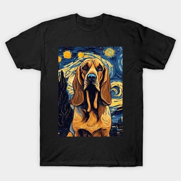 Bloodhound Dog Breed Painting in a Van Gogh Starry Night Art Style T-Shirt by Art-Jiyuu